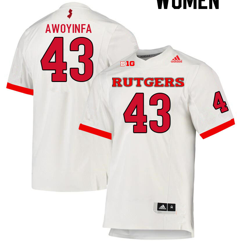 Women #43 Dami Awoyinfa Rutgers Scarlet Knights College Football Jerseys Sale-White - Click Image to Close